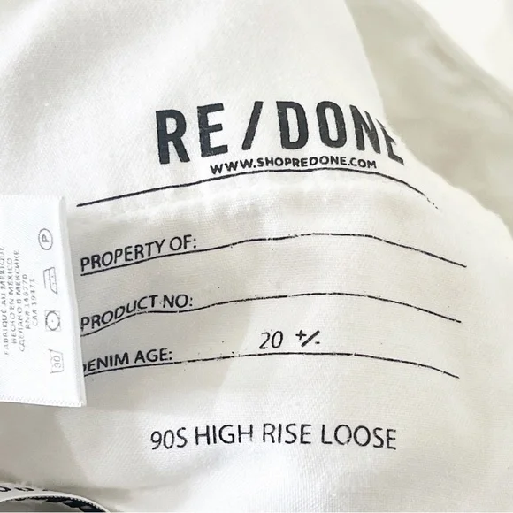 RE/DONE White Distressed 90's High Rise Loose Jeans in White With Rips Size 24 - Picture 6 of 10